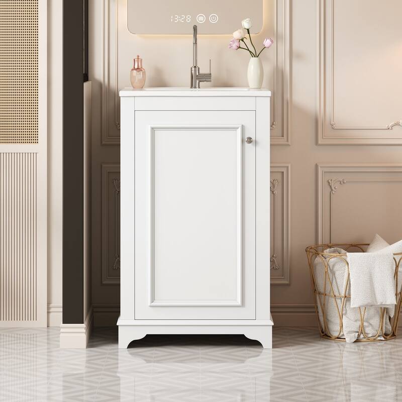 20" Bathroom Vanity with Ceramic Sink - Soft Closing Door, Adjustable Shelf, Freestanding Modern Single Vanity