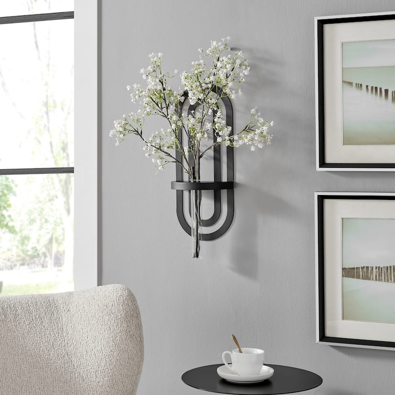 Danya B. Jacob Modern Black Metal Double Oval Frame Clear Glass Wall Mounted Vase