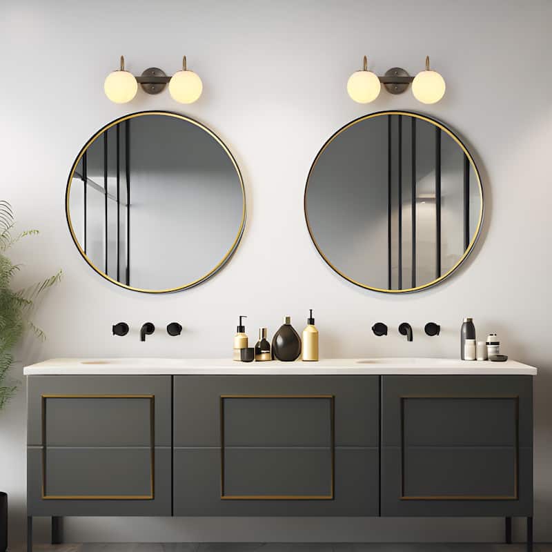 Aladari Modern Gold 3-Light Bathroom Vanity Lights Opal Glass Wall Sconces