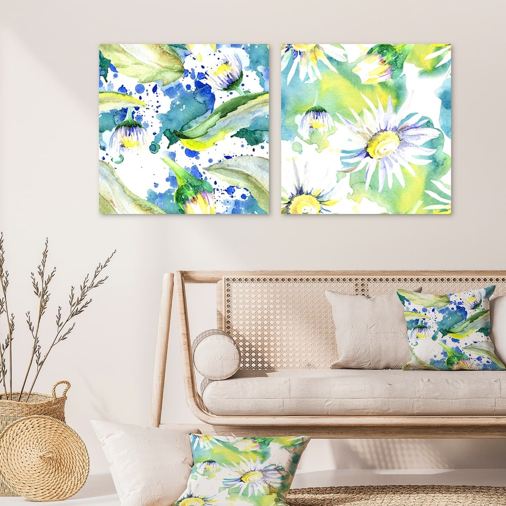 Designart 'Daisy Flowers Aquarelle Impression Collection' Flower Set of 2 Pieces