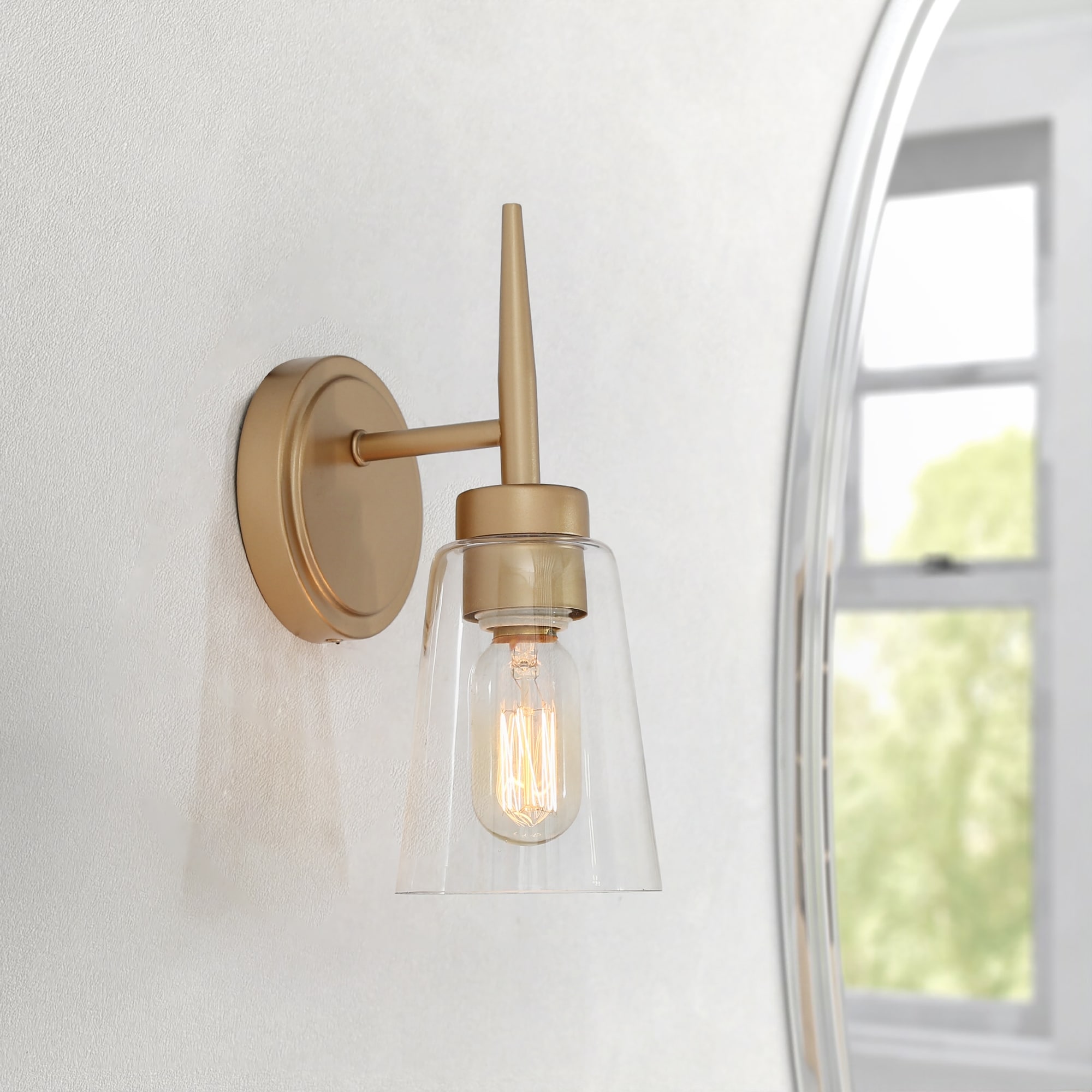 Modern Mini Wall Sconces Rose Gold Bathroom Vanity Light with Clear Glass Shade - L 4.5"x W 5"x H 11"