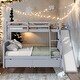 preview thumbnail 1 of 6, Space-Saving Twin over Full Bunk Bed Rubber Wood Bunk Bed with Slide and 2 Storage Drawers Grey
