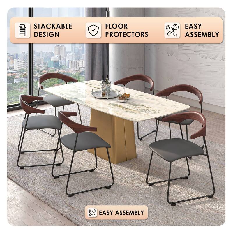 Upholstered Dining Chair in Leather with Iron Legs Set of 4 Lyra Collection