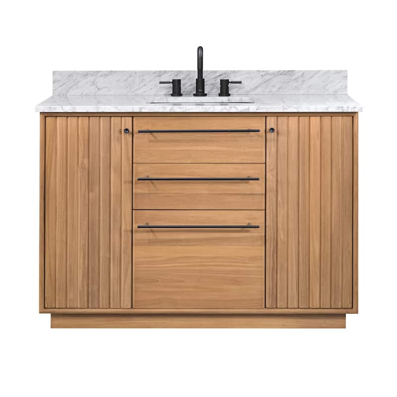 Avanity Parker Bathroom Vanity in Natural Teak with Carrara White Marble Top