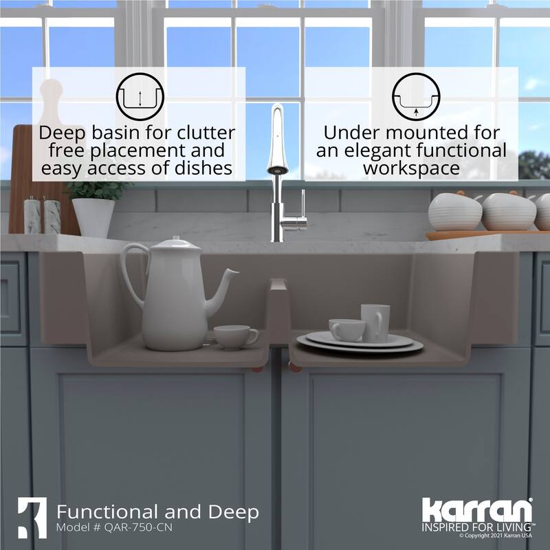 Karran Retrofit Apron Front Quartz Double Bowl Kitchen Sink
