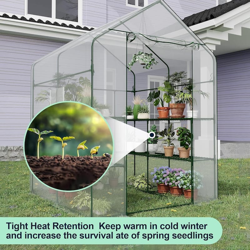 Portable Outdoor 3-Tier 12-Shelf Walk-in Greenhouse, Plant Shelter for Seedlings, Flowers, Vegetables