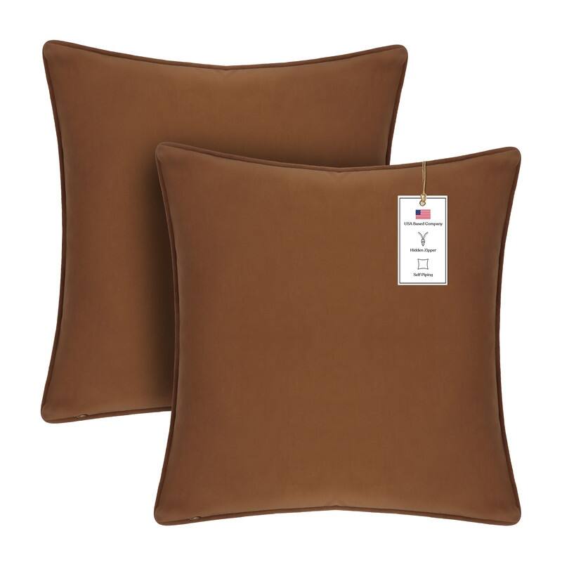 A1HC Set of 2 Luxurious Fine Soft Velvet Throw Pillow Covers Only, For Sofas, Beds, Vibrant Colors and Hidden Zipper - 22x22 Inches (Pack of 2) - Burnt Caramel