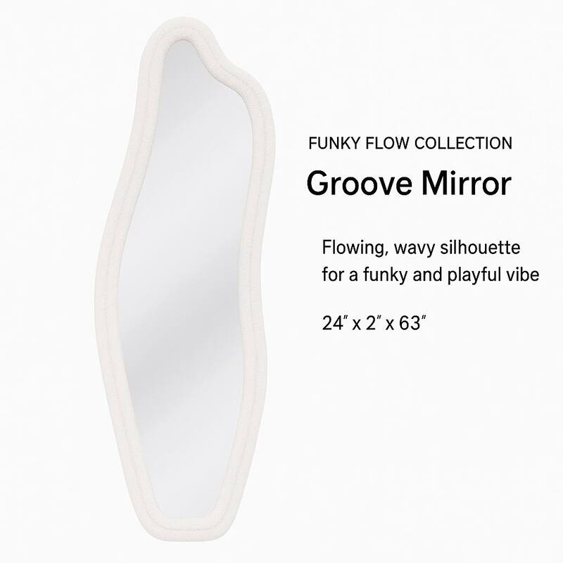 Groove Wavy Floor Mirror 24x63 White Boucle Full Length Sculptural Decor