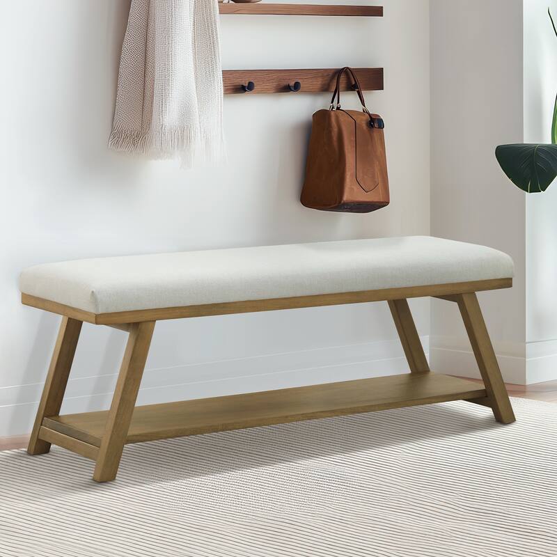 Solid Wood Shoe Bench with Cushion Entryway Shoe Bench - Beige