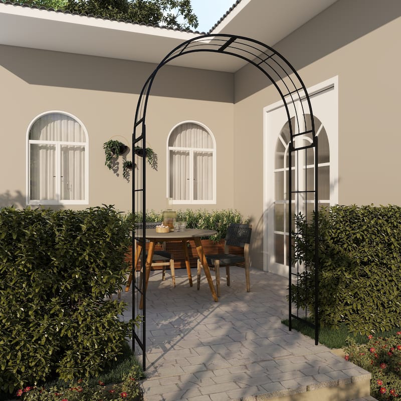 Metal Indoor Outdoor Arched Garden Arbor with Lattice Work Sides - Black or White - Roche River Decor