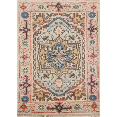 Geometric Blue Heriz Serapi Oriental Rug Handmade Wool Carpet - 2'0" x 3'0"
