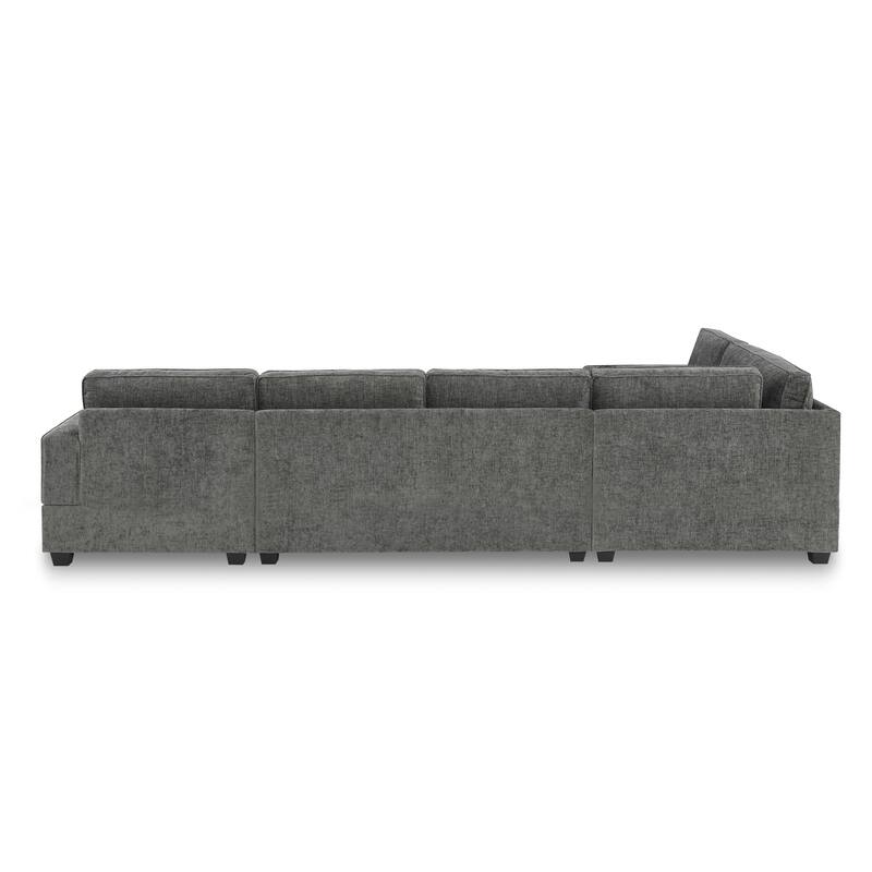 119" U Shaped Sectional Sofa, 6 Seat Oversized Chenille Corner Couch Set with Chaise Lounge and Cup Holders