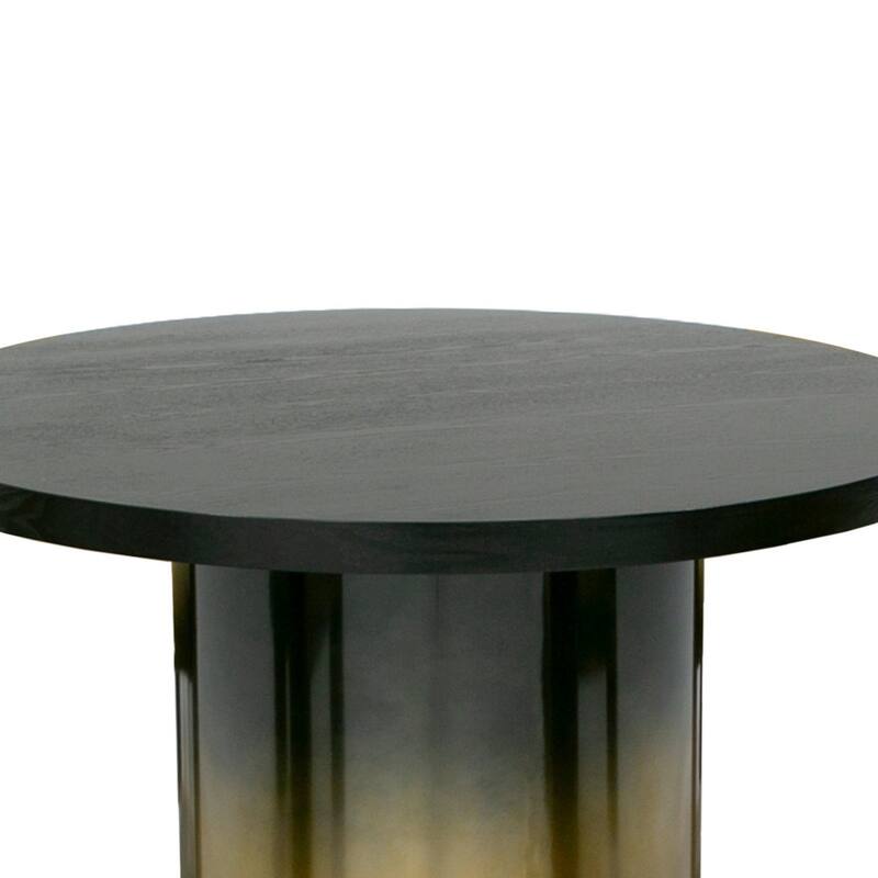 Cid Vito 47 Inch Dining Table, Round Top, Steel Pedestal Base, Black Wood