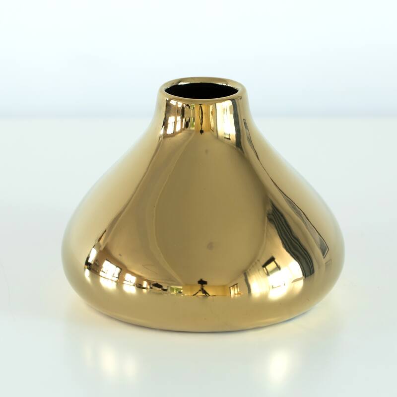 Decorative Ceramic Modern Centerpiece Table Flower Vase, Gold - Small