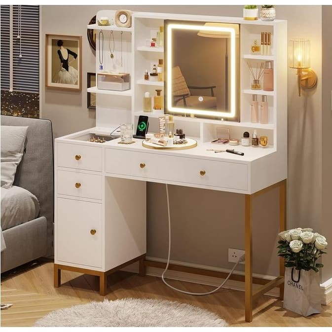 Vanity Desk with Lights 3 Color Lighting Modes
