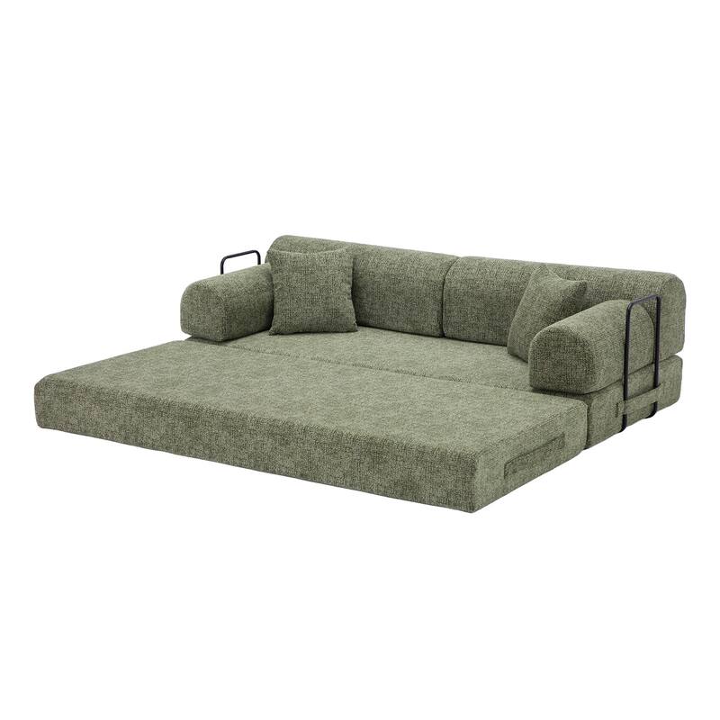 Convertible Sleeper Sofa Bed with Cylindrical Pillow, Corduroy Folding Mattress Couch, Floor Sofa Lounge Couch for Bedroom