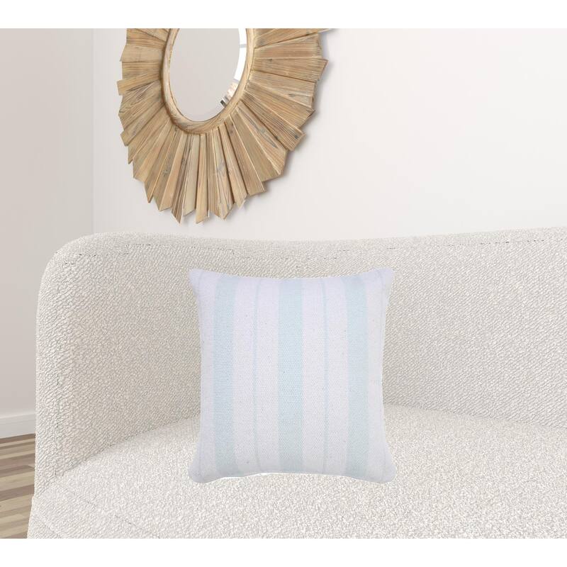 HomeRoots 20" X 20" Bright Blue And White 100% Cotton Coastal Zippered Pillow