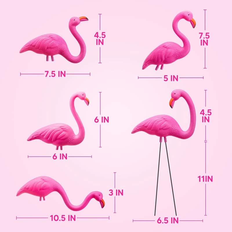 10 Pack Small Yard Flamingos Ornament Stakes