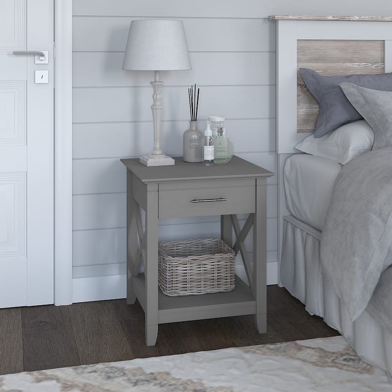 Key West Coastal Box Drawer Nightstand by Bush Furniture - Cape Cod Gray