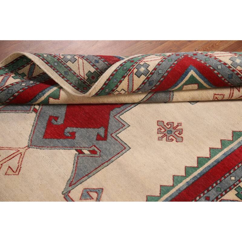 Kazak Area Rug Hand-Knotted Oriental Beige Wool Carpet - 5'0" x 6'10"