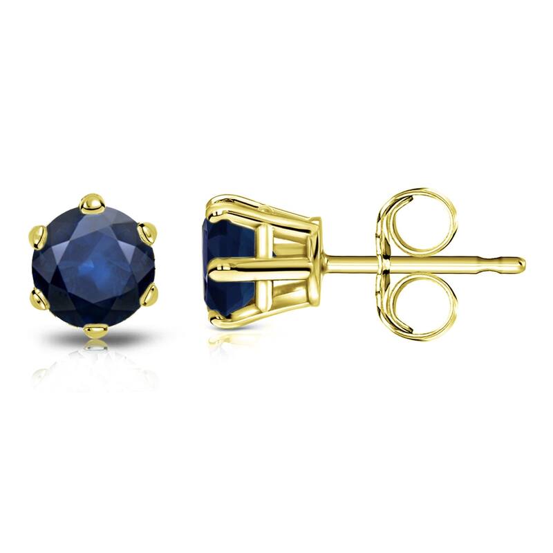 Auriya 14k Gold Round Sapphire Solitaire Stud Earrings 3/4ct TGW 6-Prong - Yellow