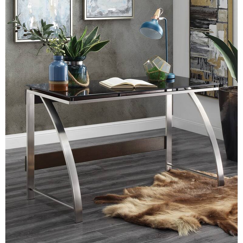 Modern Design Writing Desk Glass Top Stainless Steel Frame Furniture 1pc