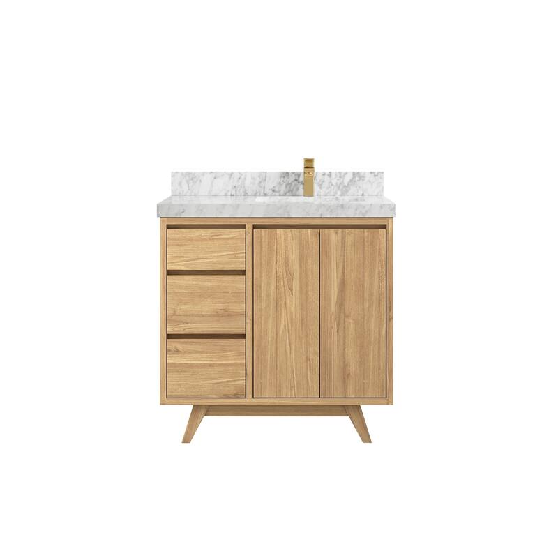 Willow Collections 36 in. W x 22 in. Madison Teak Single Right Offset Sink Bathroom Vanity with Countertop