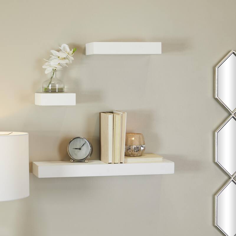Wood 3 Shelves Wall Shelf - Set of 3 Black or White - CosmoLiving by Cosmopolitan