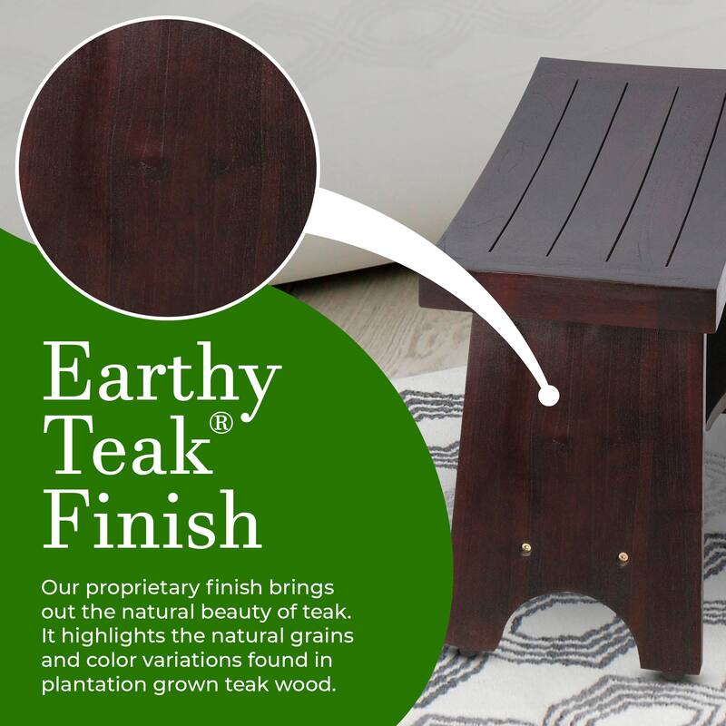 24" DecoTeak Serenity Eastern Style Solid Teak Shower Bench With Shelf in WoodLand Brown Finish