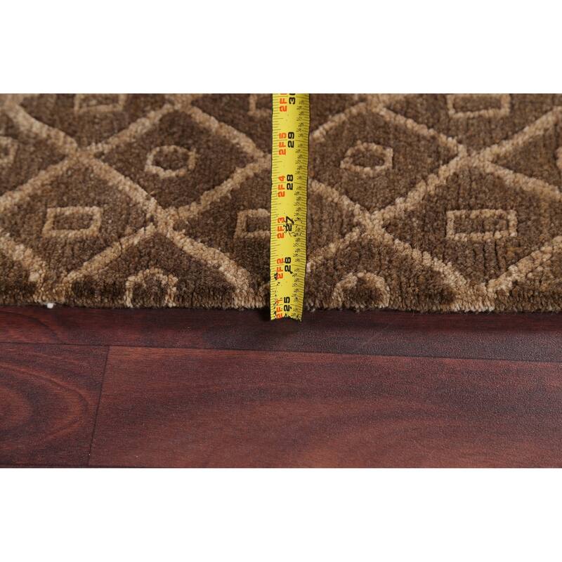 Vegetable Dye Trellis Nepalese Oriental Area Rug Handmade Wool Carpet - 6'1" x 9'0"