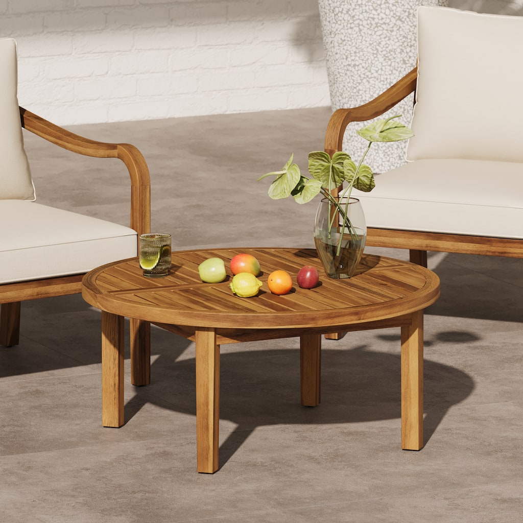 Christopher Knight Home - Mollet Outdoor 35.43' Round Solid Acacia Wood Coffee Table with Slatted Top