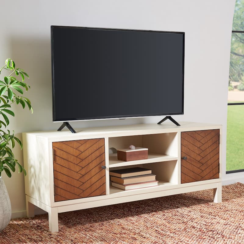 SAFAVIEH Ajana 47-inch Storage Media TV Stand - 47.3" W x 15.8" L x 20" H - Distressed White/Honey