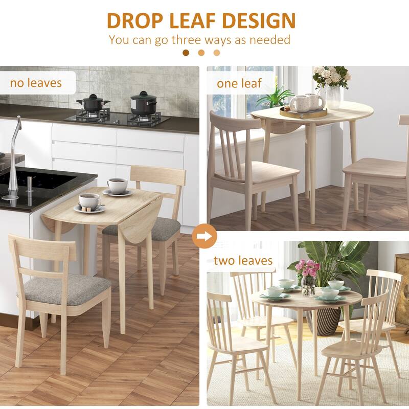 35" Small Kitchen Table, Collapsible Drop Leaf Table for Small Spaces, Round Folding Dining Table with Solid Wood Legs