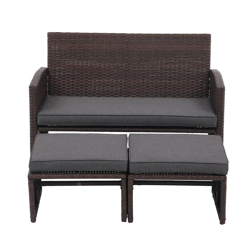 3-piece Outdoor Rattan Sofa Set with Cushions