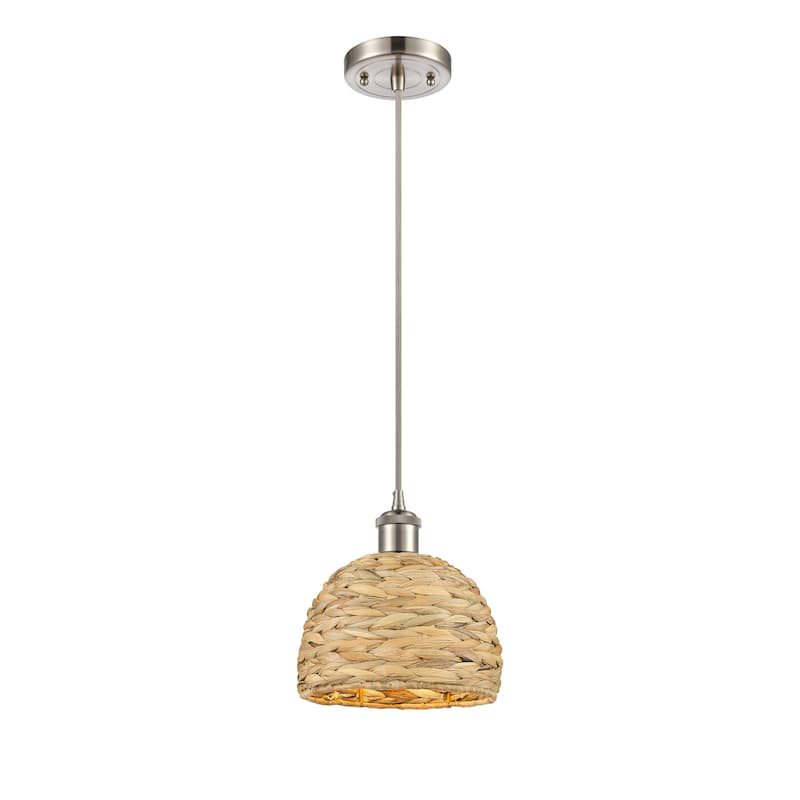 Innovations Lighting Woven Rattan - 1 Light 8" Cord Hung Pendant - Satin Nickel/Natural Rattan
