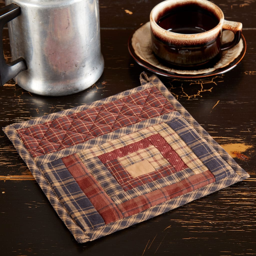 Red Rustic Tabletop Millsboro Pot Holder Loop Cotton Patchwork Pocket - 8x8