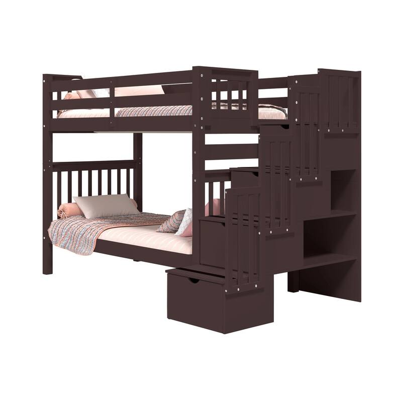 Taylor & Olive Trillium Tall Twin over Twin Stairway Bunk Bed, 4 Steps