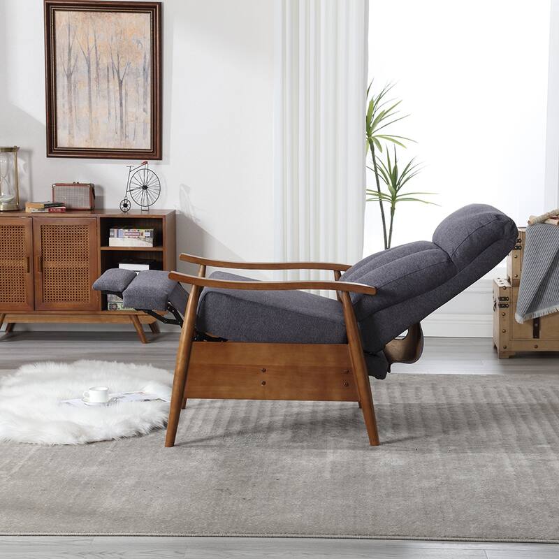 Modern Accent Chair, Recliner Chair With Thick Backrest And Seat Cushion, Wood Frame, Lumbar Support, Single Sofa Chair