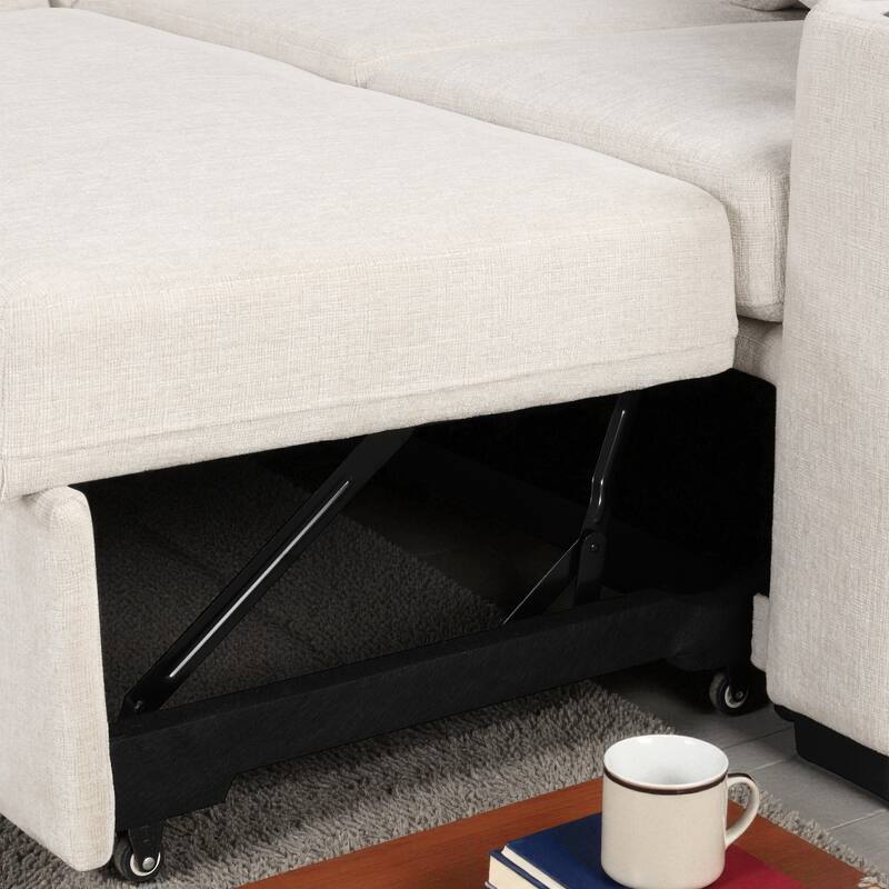 107.1" Convertible Sectional Sofa Pull-Out Sleeper U-Shaped Chenille Couch with USB Ports Cup Holders and Pillows