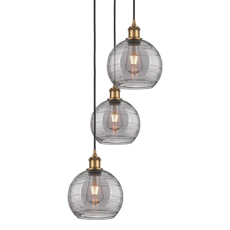 Innovations Lighting 113B-3P 30 15 Athens Deco Swirl Pendant Athens - Brushed Brass / Light Smoke Deco Swirl