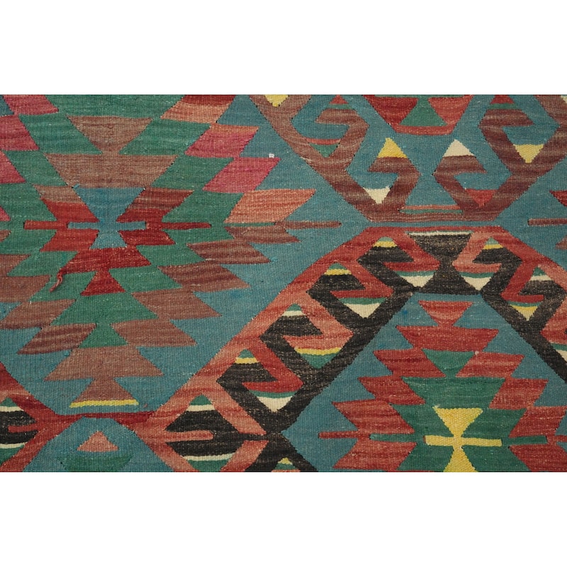 Hand Woven Oriental 100% Wool Carpet Southwestern Tribal Navy Blue & Blues Kilim Area Rug - 7' 3'' X 5' 7''