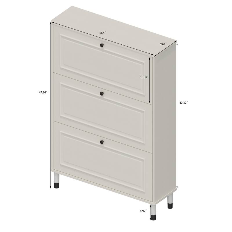 Narrow Shoe Rack Cabinet With 3 Flip Drawers, Freestanding Shoe Organizer With Legs,Slim Manager With Large Storage Capacity