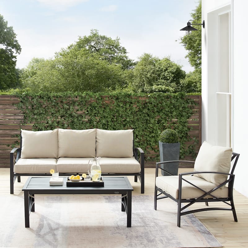 Crosley Kaplan 3Pc Outdoor Sofa Patio Furniture Set - 119 W x 68.5 D x 32 H