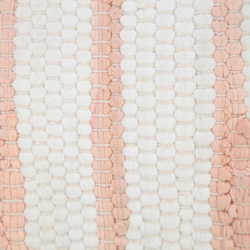 Sevita Coral Pink and White Striped Jute Bordered Throw Pillow