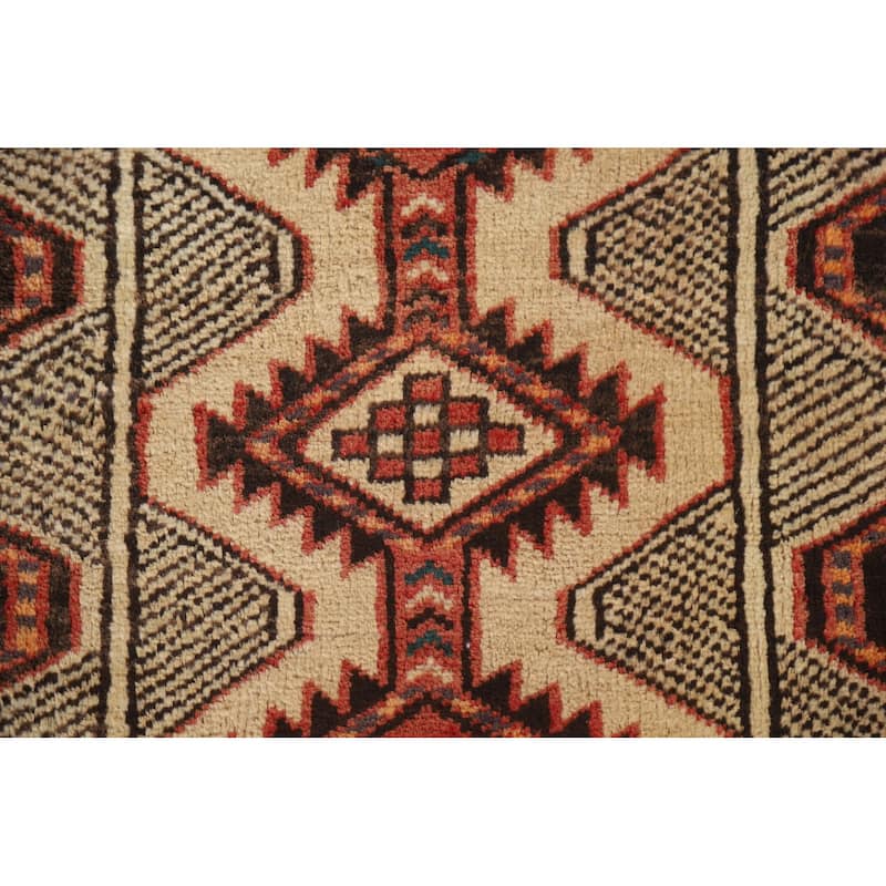 Geometric Ardebil Persian Vintage Runner Rug Handmade Wool Carpet - 3'3"x 10'1"