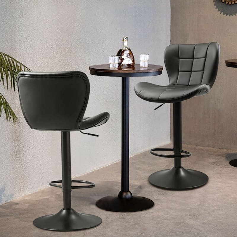 Set of 2 Adjustable Height Counter Bar Stools with Comfortable PU Leather Cushion Seat and Footrest - 18.50” x 21.06” x 35.04”