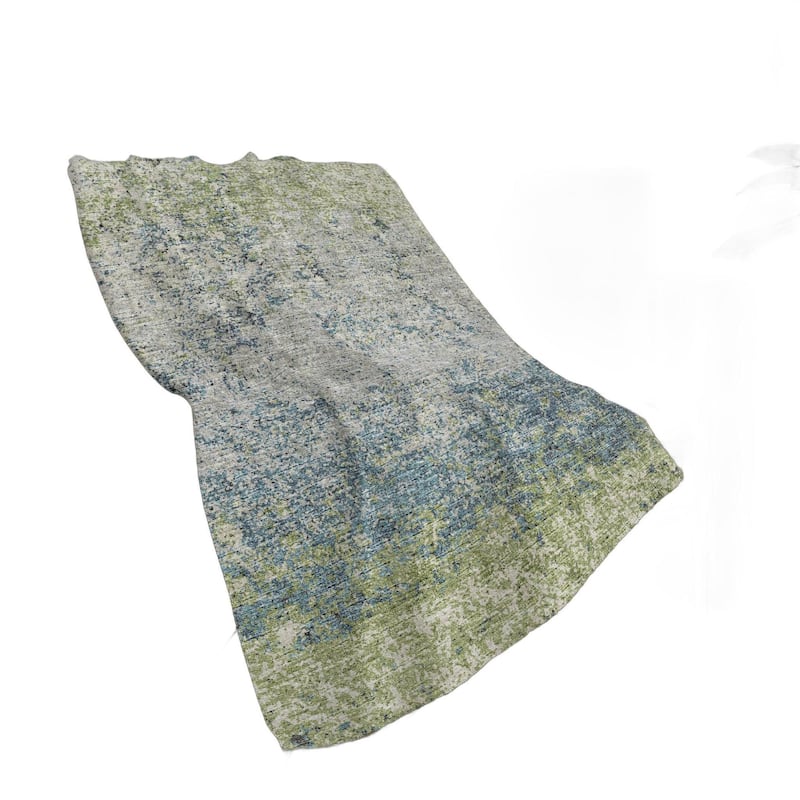 HomeRoots 50" X 70" Green And Blue Abstract Polyester Woven Plush Throw Blanket