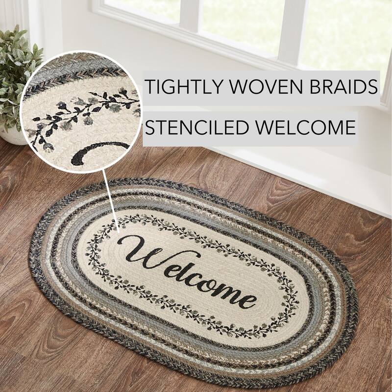 Floral Vine Jute Oval Rug Welcome w/ Pad 20x30