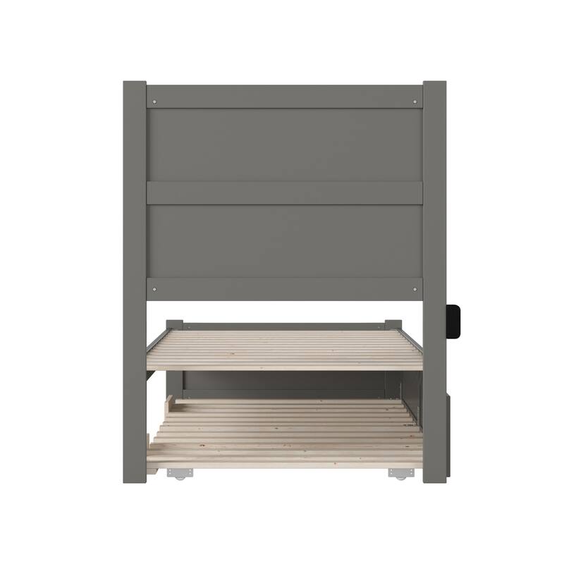 Twin XL Bed with Trundle - Grey Platform Bed Frame, Extra Long Twin Size, Modern Bedroom Furniture