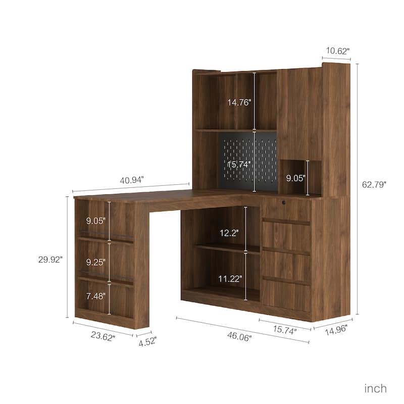 L Shaped Desk with Charger,Computer Desk with Drawers,Bookshelf, with LED Light,Corner Gaming Computer Desk with Storage
